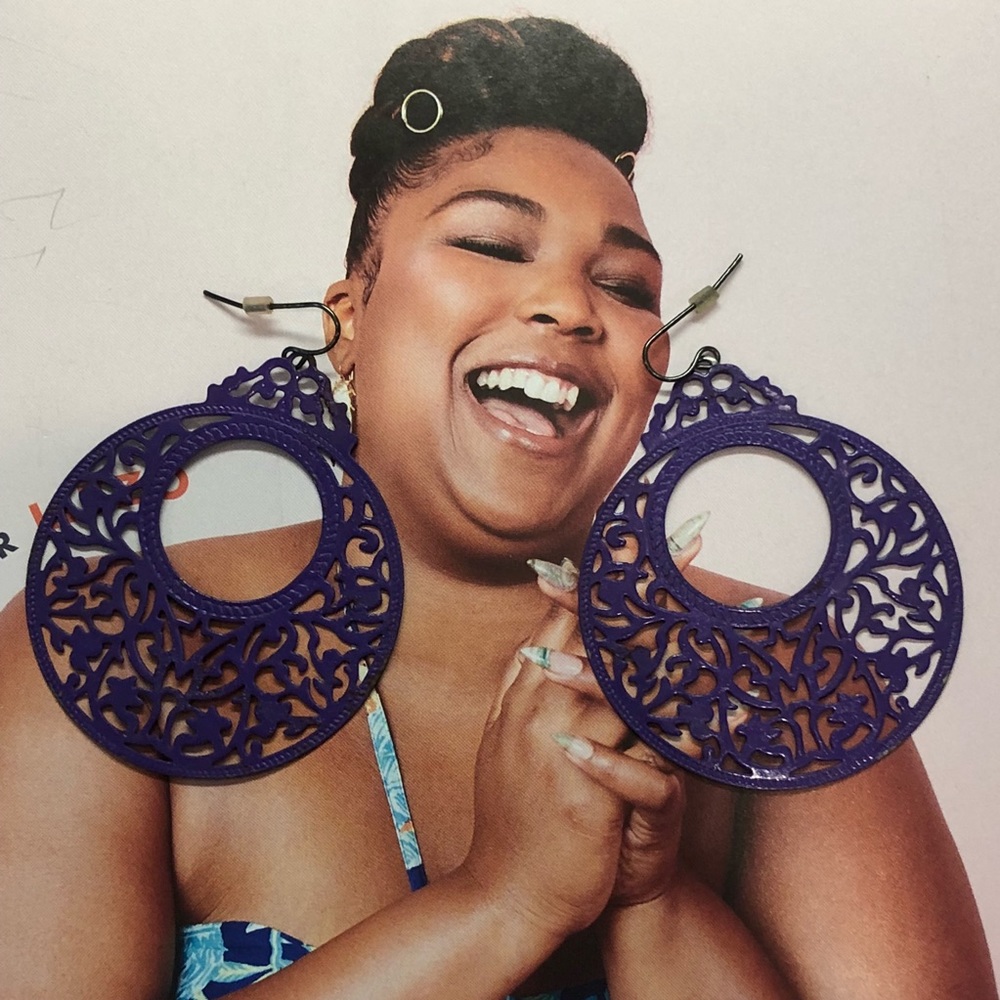 Purple Filigree Hoop Earrings